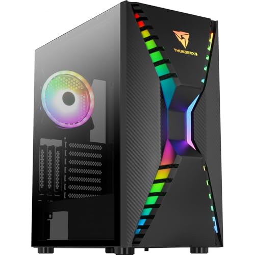 Aerocool Cronus Mid Tower Case – PC Gaming Case with 1 x 1400mm ARGB Rear Fan, RGB LED Front & Full Tempered Glass Side Panel, GPU Bracket, Supports Liquid Cooling, Cable Management, Tower Case, Black von AeroCool