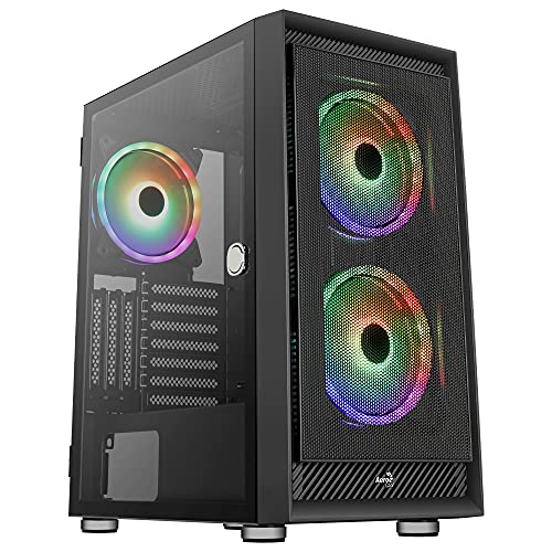 Aerocool Graphite ARGB ATX Mid Tower Case, Tempered Glass Side Panel, 3x 14cm ARGB Fans, Black von AeroCool