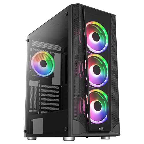 Aerocool PRISMBKV3, ATX PC-Gehäuse Schwarz, 4 Lüfter ARGB, Front + Seite gehärtetes Glas von AeroCool