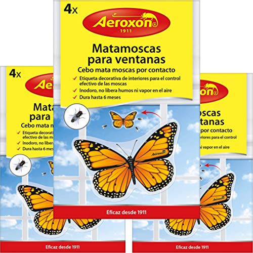 Aeroxon 3 x 4 = 12 Stück Fliegenklatsche Papa Fenster Köder tötet Fliegen bei Kontakt von Aeroxon