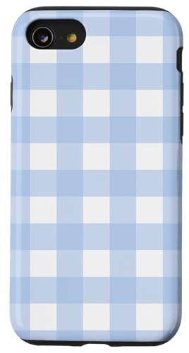Pastellblau Weiß Gingham Kawaii Niedlich Blau Streifen Hülle für iPhone SE (2020) / 7 / 8 von Aesthetic Cute Design