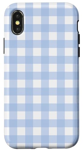 Pastellblau Weiß Gingham Kawaii Niedlich Blau Streifen Hülle für iPhone X/XS Pastellblau Weiß Gingham Kawaii Niedlich Blau Streifen Hülle für iPhone X/XS von Aesthetic Cute Design