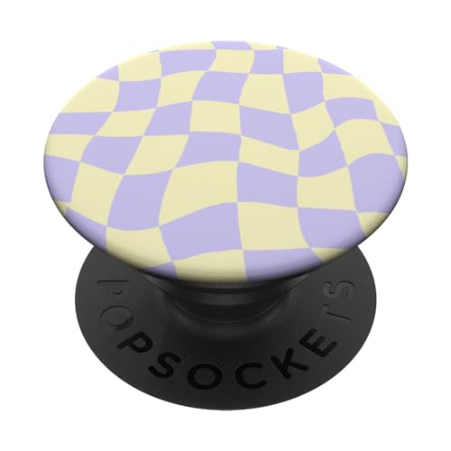 Gewelltes kariertes lila und gelbes Schachbrettmuster PopSockets mit austauschbarem PopGrip von Aesthetic Pattern Co.