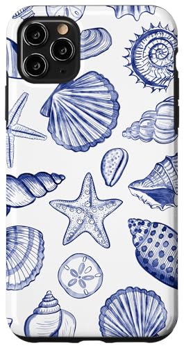 Hülle für iPhone 11 Pro Max Adrette Küstenmuscheln, Seestern, Muscheln in Blau von Aesthetic Pattern Co