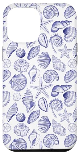 Hülle für iPhone 12 Pro Max Adrette Küstenmuscheln, Seesterne, Muscheln in Sommerblau von Aesthetic Pattern Co