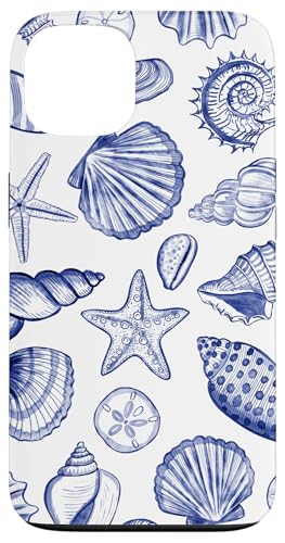 Hülle für iPhone 13 Adrette Küstenmuscheln, Seestern, Muscheln in Blau von Aesthetic Pattern Co