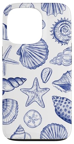 Hülle für iPhone 13 Pro Adrette Küstenmuscheln, Seestern, Muscheln in Blau von Aesthetic Pattern Co