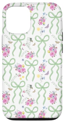 Hülle für iPhone 13 Pro Aesthetic Coquette Green Bowws, Roses and Butterflies von Aesthetic Pattern Co