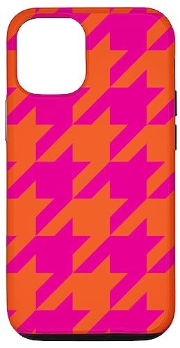 Hülle für iPhone 14 Orange und Hot Pink Hahnentrittmuster von Aesthetic Pattern Co.