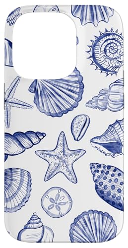 Hülle für iPhone 14 Pro Adrette Küstenmuscheln, Seestern, Muscheln in Blau von Aesthetic Pattern Co