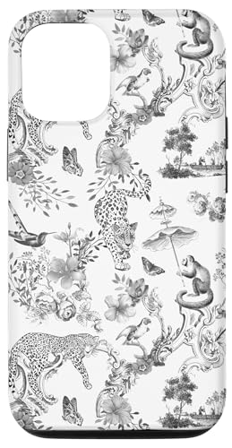 Hülle für iPhone 14 Pro French Black Toile Chinoiserie mit Blumen, Leoparden Hülle für iPhone 14 Pro French Black Toile Chinoiserie mit Blumen, Leoparden von Aesthetic Pattern Co