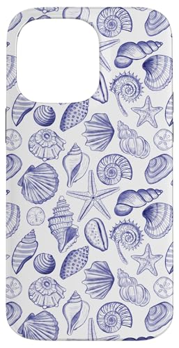 Hülle für iPhone 14 Pro Max Adrette Küstenmuscheln, Seesterne, Muscheln in Sommerblau von Aesthetic Pattern Co
