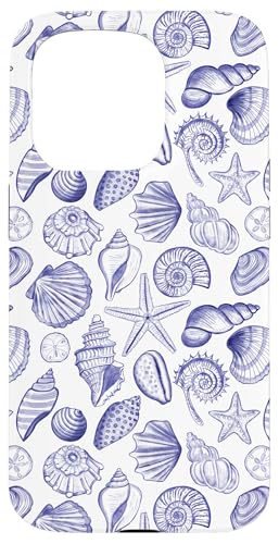 Hülle für iPhone 15 Pro Adrette Küstenmuscheln, Seesterne, Muscheln in Sommerblau von Aesthetic Pattern Co