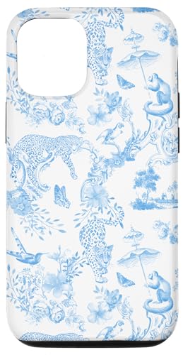 Hülle für iPhone 15 Pro Französische hellblaue Toile Chinoiserie mit Blumen, Leoparden von Aesthetic Pattern Co