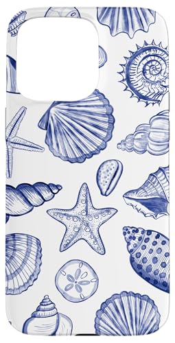 Hülle für iPhone 15 Pro Max Adrette Küstenmuscheln, Seestern, Muscheln in Blau von Aesthetic Pattern Co