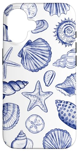 Hülle für iPhone 16 Adrette Küstenmuscheln, Seestern, Muscheln in Blau von Aesthetic Pattern Co