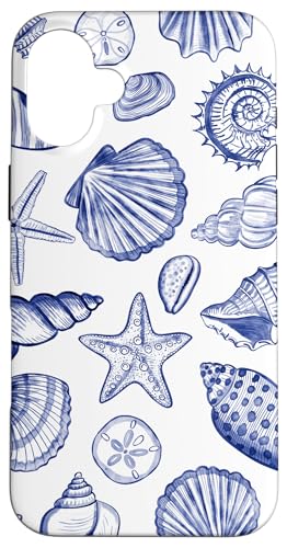 Hülle für iPhone 16 Plus Adrette Küstenmuscheln, Seestern, Muscheln in Blau von Aesthetic Pattern Co
