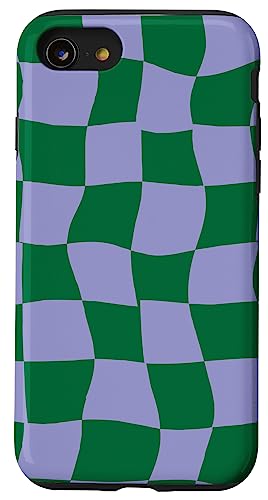 Hülle für iPhone SE (2020) / 7 / 8 Gewelltes kariertes lila und grünes Schachbrettmuster von Aesthetic Pattern Co.