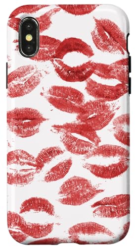 Hülle für iPhone X/XS Coquette Red Kisses Lippenstift Lip Kisses von Aesthetic Pattern Co