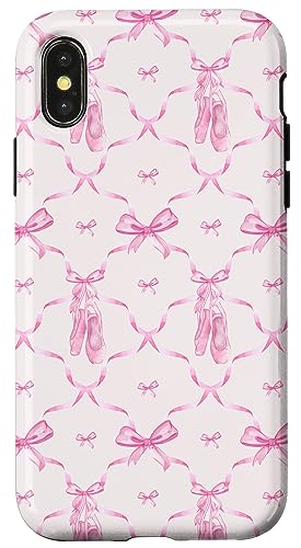 Hülle für iPhone X/XS Coquette pinke Bänder, Schleifen und aquarellfarbene Ballettschuhe von Aesthetic Pattern Co