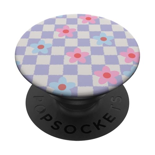 Fliederfarbenes Karomuster mit rosa und hellblauen Blumen PopSockets Klebender PopGrip Fliederfarbenes Karomuster mit rosa und hellblauen Blumen PopSockets Klebender PopGrip von Aesthetic Patterns