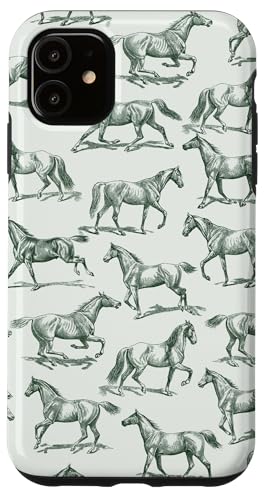 Hülle für iPhone 11 Ästhetisches waldgrünes Pferde-Zeichnungsmuster von Aesthetic Patterns