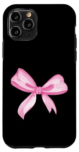 Hülle für iPhone 11 Pro Ästhetische rosa Schleife in Aquarell auf Schwarz von Aesthetic Patterns