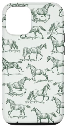 Hülle für iPhone 12/12 Pro Ästhetisches waldgrünes Pferde-Zeichnungsmuster von Aesthetic Patterns