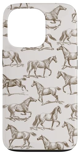 Hülle für iPhone 13 Pro Ästhetisches braunes Pferde-Zeichenmuster von Aesthetic Patterns