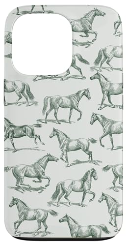 Hülle für iPhone 13 Pro Ästhetisches waldgrünes Pferde-Zeichnungsmuster von Aesthetic Patterns