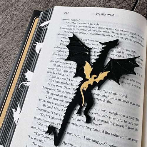 Aeutwekm Drachen Lesezeichen, Schwarz und Gold Drachen mit Sonne und Wolken Lesezeichen, Vierter Flügel Lesezeichen Doppelseitiges Cooles Lesezeichen für Buchliebhaber, Jungen Mädchen Buchzubehör von Aeutwekm