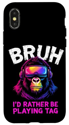 BRUH I'D RATHER BE PLAYING TAG Affe Kopfhörer Gaming Hülle für iPhone X/XS von Affe Kopfhörer Gaming Designs