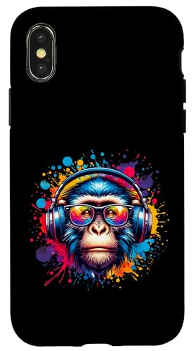 Hülle für iPhone X/XS DJ Monkey Affen mit Sonnenbrille und Kopfhörer von Affen Safari Sonnenbrille Spaß Geschenke