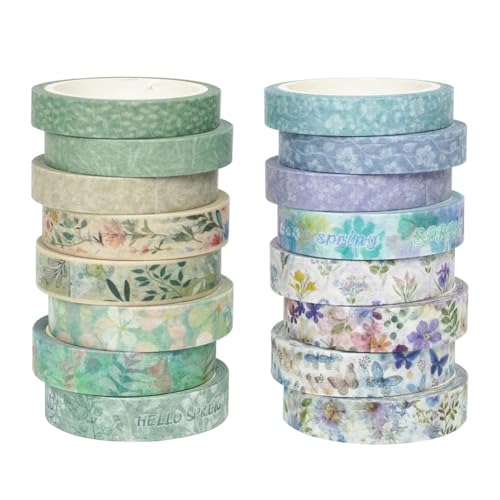 Afforstyle Blumen-Washi-Tape-Set, 16 Rollen, Blumen-Frühlings-Dekorpapier-Aufkleber für Planer, Scrapbook, Journal, DIY, Kunsthandwerk von Afforstyle