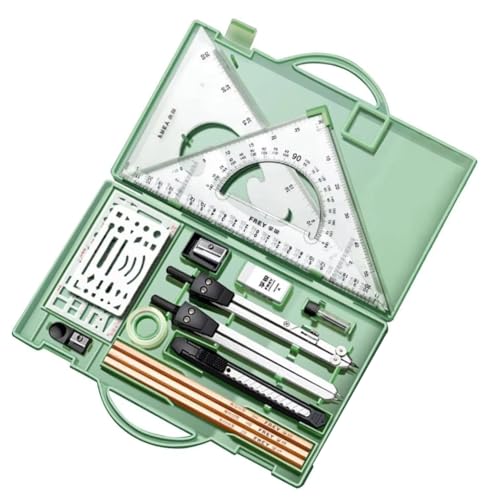 Afforstyle Dreieck Lineal Zirkel Winkelmesser Set Metall Lineale und Zirkel Geometrie-Set Dreieck Lineal Zirkel Winkelmesser Set Grün von Afforstyle
