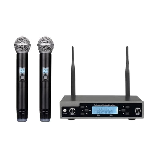 Afforstyle Professionelles Dynamisches Handheld-Mikrofon mit Empfänger, One-to-Two-Wireless-Mikrofonsystem für Bühnengesang, KTV-Audio-Karaoke-System, EU-Stecker von Afforstyle