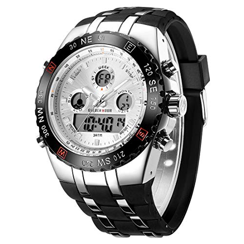 Herren Sport Chunky Uhren Wasserdicht Stoppuhr Datum Alarm Licht Digital Analog Militär Armbanduhr für Herren mit Kautschuk Band in Silber Weiß Herren Sport Chunky Uhren Wasserdicht Stoppuhr Datum Alarm Licht Digital Analog Militär Armbanduhr für Herren mit Kautschuk Band in Silber Weiß von Affute