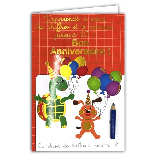 67-1101-B Lernkarte "Bon Birthday", Spiele mit Bleistift in zufälliger Farbe und gelbem Umschlag. Ich lerne Zahlen zu schreiben und bis zu 10 Luftballons zu zählen, für Kinder Kindergarten CP 4 5 6 67-1101-B Lernkarte "Bon Birthday", Spiele mit Bleistift in zufälliger Farbe und gelbem Umschlag. Ich lerne Zahlen zu schreiben und bis zu 10 Luftballons zu zählen, für Kinder Kindergarten CP 4 5 6 von Afie