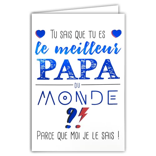 AFIE 65 – 1419 Karte Best Papa der Welt, Text blau glänzend, mit Umschlag, 12 x 17,5 cm, für Vatertag oder Geburtstag, Ich liebe dich, Herzen – Erstellung von Druckausgaben, hergestellt in von Afie