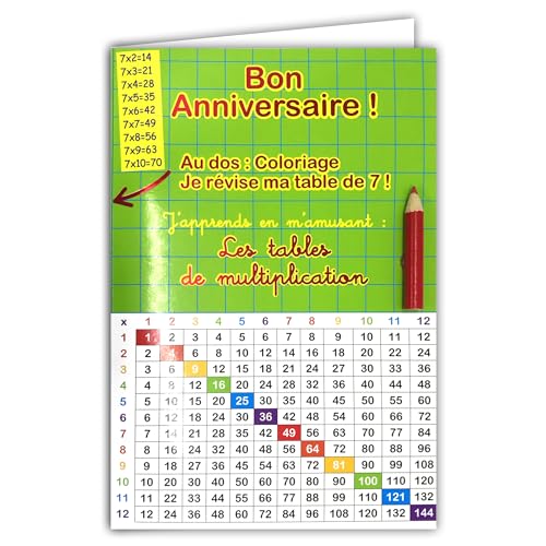 AFIE 67-1102-A Pädagogische Karte, Happy Birthday, magisches Ausmalen, Spiel mit Bleistift in zufälliger Farbe und gelbem Umschlag, Multiplikationstabellen, 12 x 12 = 144, für Kinder, CE1, CE2, CM1, AFIE 67-1102-A Pädagogische Karte, Happy Birthday, magisches Ausmalen, Spiel mit Bleistift in zufälliger Farbe und gelbem Umschlag, Multiplikationstabellen, 12 x 12 = 144, für Kinder, CE1, CE2, CM1, von Afie