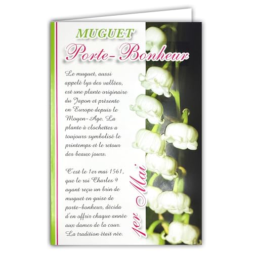 AFIE 68-1030-2 Geprägte Karte Maiglöckchen Glücksbringer vom 1. Mai Blumen mit weißen Glocken des Frühlings zum Verschenken mit Umschlag Format 12 x 17 cm Großer Text zur Erklärung der Tradition von Afie