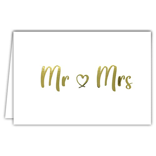 AFIE 69-5148 Mr & Mrs. Glückwunsch Mr & Mrs. Hochzeit PACS Briefe Gold glänzend schick elegant schlicht heterosexuell Pärchen Querformat mit weißem Umschlag Format 17,5 x 12 cm von Afie