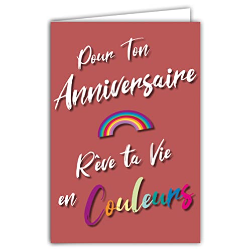 AFIE 69-8017 Karte für deinen Geburtstag, Regenbogen träumt dein Leben in rosa Farben Mädchen Damen mit Umschlag Format 12 x 17,5 cm Papier 300 g aus nachhaltig bewirtschafteten Wäldern glänzend von Afie