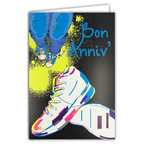 AFIE 69-8131 Karte Fluo Bon Birthday Sneaker mit Umschlag 12 x 17,5 cm – Jeans Schuhe Streetwear Herren Damen – Innenseite weiß zum Schreiben – echte Neon-Tinten – hergestellt in Frankreich von Afie