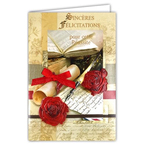 AFIE 78-610 Glückwunschkarte für diesen Erfolg, Pergament mit echter roter Schleife, Stift, Federn, rosa Blumen, rot, geprägt, Format 19 x 13,5 cm, mit weißem Umschlag, 20 x 14 cm AFIE 78-610 Glückwunschkarte für diesen Erfolg, Pergament mit echter roter Schleife, Stift, Federn, rosa Blumen, rot, geprägt, Format 19 x 13,5 cm, mit weißem Umschlag, 20 x 14 cm von Afie