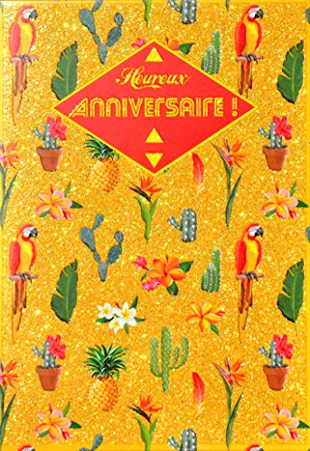 AFIE Glückwunschkarte "Happy Birthday" – Glitzer, Motiv Papagei, beste Wünsche – Umschlag inklusive – Originalbotschaft – hergestellt in Frankreich 69-4028 von Afie