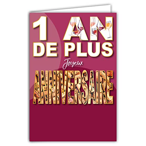 AFIE Karte Happy Birthday 1 Jahr plus Herren Damen Weinstopfen mit Umschlag Format 12 x 17,5 cm Papier 300 g aus nachhaltig bewirtschafteten Wäldern glänzend hergestellt in Frankreich Leben in Farben von Afie