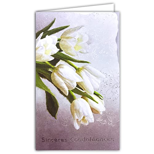 Afie 14-625 ARGUS illustrierte Karte mit weißem Umschlag 12 x 19,5 cm Sincres Condoléances Silber Prägung Papier in Relief geschnitten Blumenstrauß weiße Tulpen Reinheit Abschiedszeremonie Laik von Afie