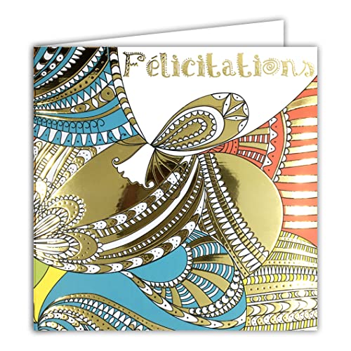 Afie 22096 Karte mit Umschlag, quadratisch, 15 x 15 cm, Luftballons in Gold, glänzend, strukturiert, für Geburt, Taufe, Hochzeit, Zeremonie, Laienpaar, Familie, hergestellt in Frankreich von Afie