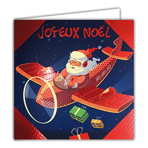 Afie 23013 Quadratische Karte Rot Glänzend Weihnachtsmann Fröhlich Flugzeug Versand Geschenke Kamin Feiertage - Mit weißem Umschlag von Afie